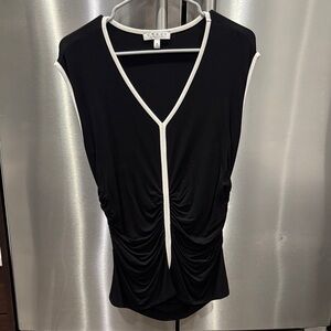 Chaus Black V-Neck Blouse with White Trim